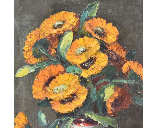 EARLY 20TH CENTURY PAINTINGS OF DAISY FLOWERS, OIL ON CANVAS, PAINTERS OF THE 900. (QF24)