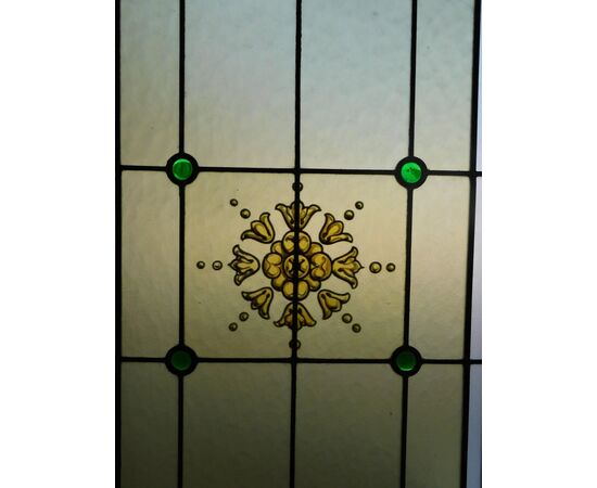 pan338- stained glass window, period &#39;900, measures cm l 51 xh 84     