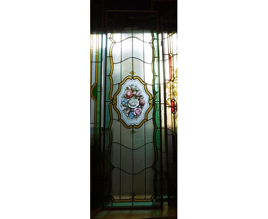 pan342- vetrata colorata, epoca '900, misure cm l 41 x h 145