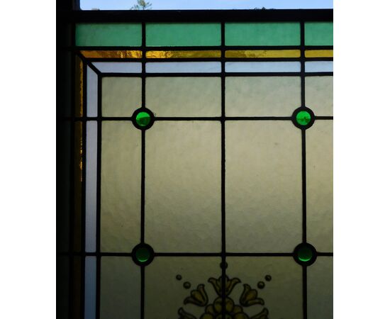 pan338- stained glass window, period &#39;900, measures cm l 51 xh 84     