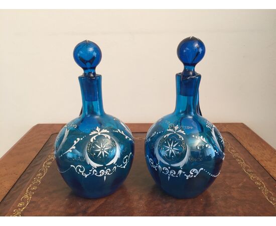Coppia di antiche bottiglie di Murano
