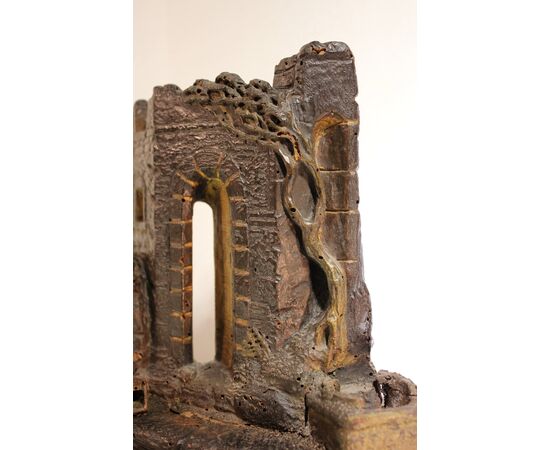 Architettura con rovine | scolpito in legno, elemento scenografico per presepe