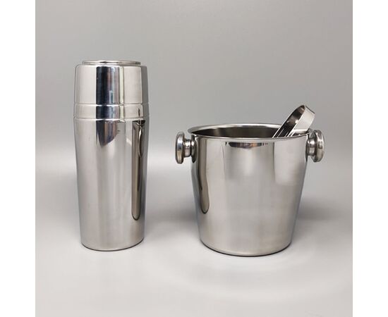 1970s Gorgeous Cocktail Shaker With Ice Bucket by Mepra. Made in Italy