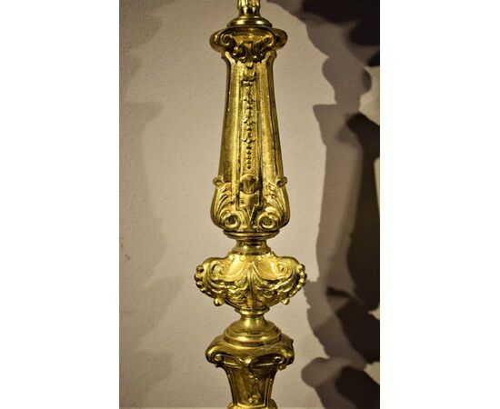 Pair of Louis XV candlesticks in gilded bronze     