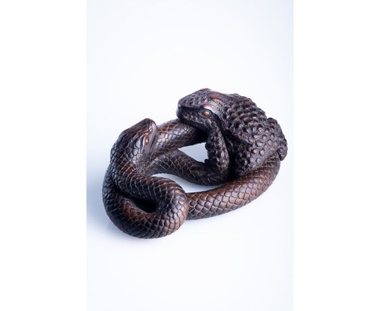 Ryonaga – Eccezionale okimono con Serpente e Rospo