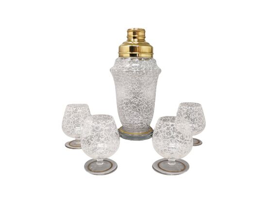 1960s Stunning Cocktail Shaker Set with Four Glasses. Made in Italy