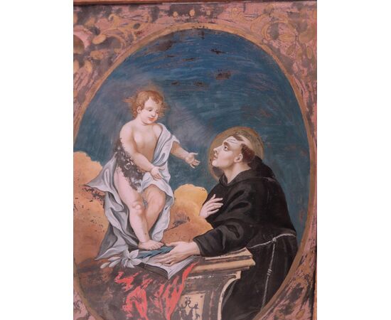 Dipinto su vetro: Sant'Antonio con Gesù Bambino, '700