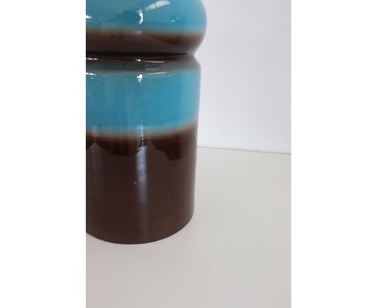 Vaso artistico in ceramica blu e marrone, anni '70 PREZZO TRATTABILE
