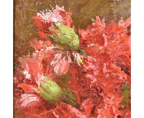 ANTIQUE PAINTINGS, STILL LIFE OF FLOWERS WITH RED CARNIVES, OIL ON CANVAS, DELL 800. (QF406)     