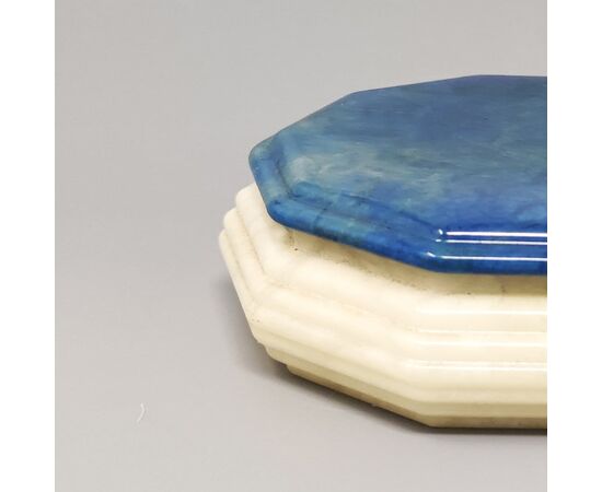 1960s Gorgeous Octagonal Blue and White Box in Alabaster. Made in Italy
