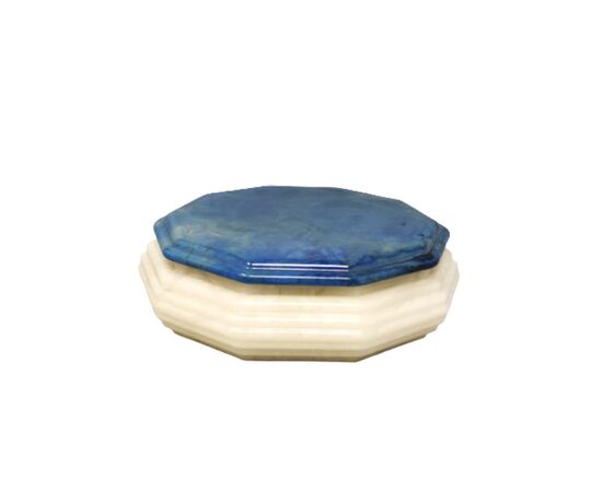 1960s Gorgeous Octagonal Blue and White Box in Alabaster. Made in Italy