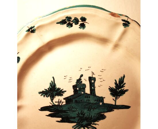 Faenza \ Imola - Piatto in ceramica, decoro piccolo fuoco verde Comerio