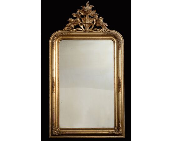 Antique French Napoleon III mirror in gilded and carved wood. Period 19th century.     