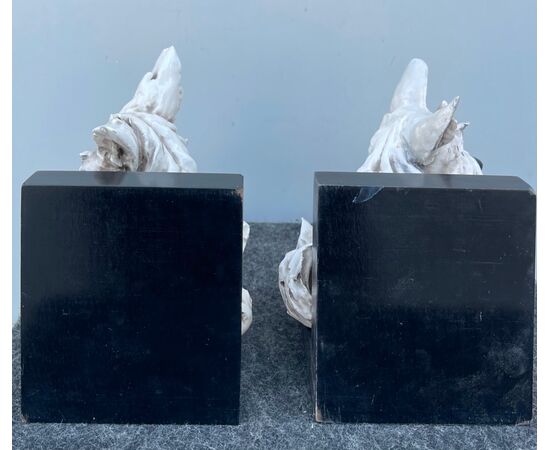 Pair of bookends in earthenware with wooden structure.Manufactured by Guido Cacciapuoti.Milan.     