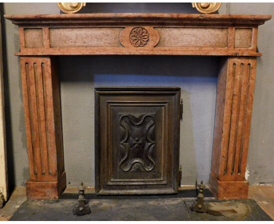 chm750 - marble fireplace, 19th century, cm l 143 xh 110 xp 18.5     