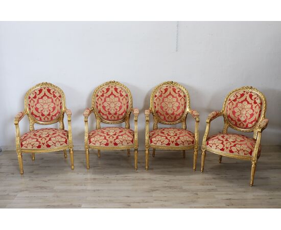 Elegant antique gilded Louis XVI style living room Sofa 4 Armchairs early 20th century NEGOTIABLE PRICE     