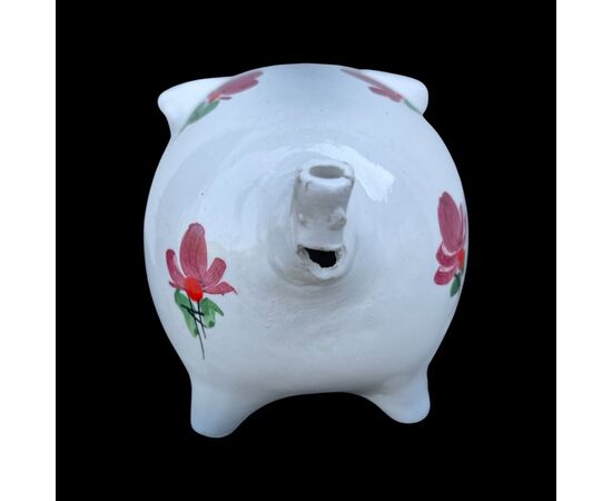 Piggy bank in earthenware decorated with flowers.Signed by Tosin.Vicenza.     