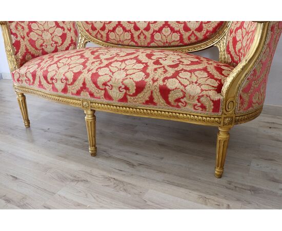 Elegante salotto antico dorato stile Luigi XVI Divano 4 Poltrone inizi sec XX PREZZO TRATTABILE