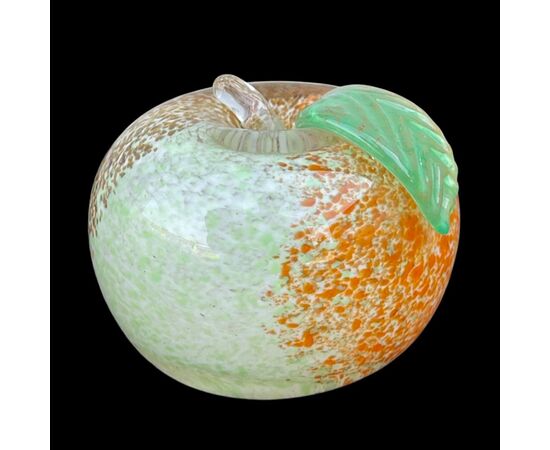 Serie di 4 frutti in vetro ( due mele e due pere) in vetro sommerso pesante a macchie.Manifattura Cenedese.Murano.