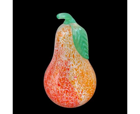 Series of 4 glass fruits (two apples and two pears) in heavy submerged glass with spots.Cenedese manufacture.Murano.     