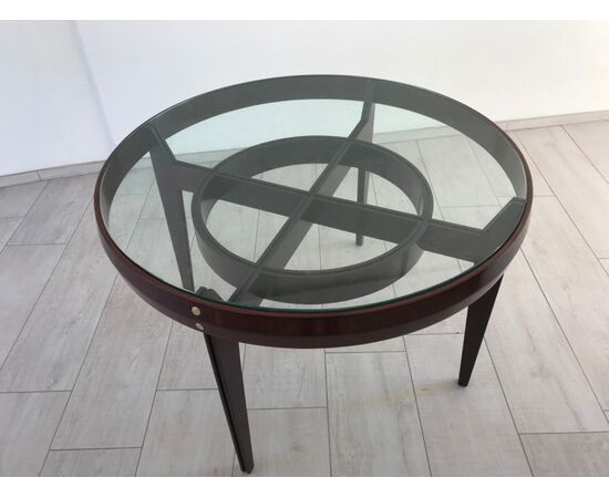 Bellissimo tavolo anni 50 design in mogano e palissandro (vetro e ottone)