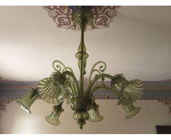 30/40 years Murano chandelier 6 lights green 105x105