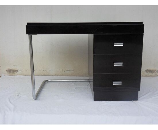 Desk lacquered black and chrome