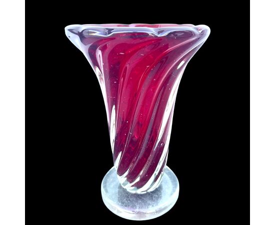 Heavy sommerso glass vase with round base with spiral motifs.Seguso.Murano.     