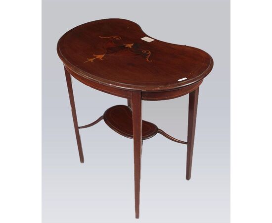 Antico tavolino inglese del 1800 Vittoriano a fagiolo con intarsio