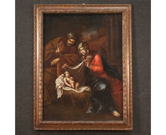 Antique religious painting Holy Family from 18th century