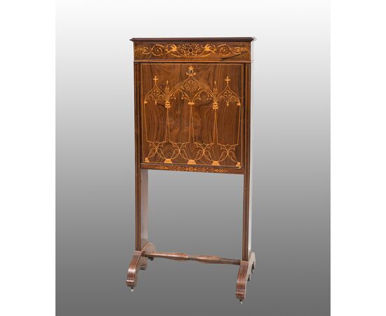 Antique Charles X French secrétaire in precious exotic wood with maple inlay inserts. Period 19th century.     