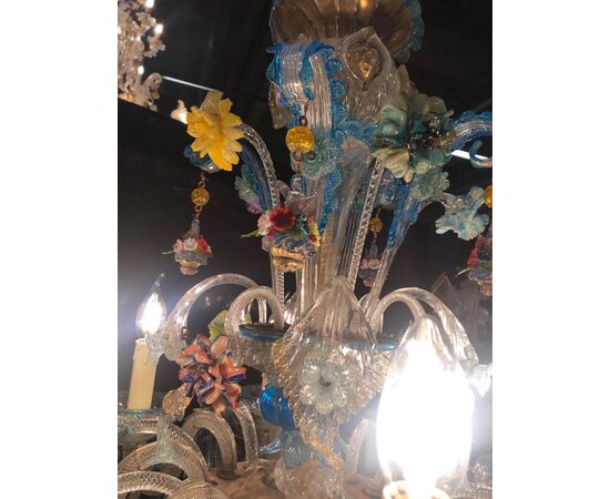 Murano glass chandelier 6 sea water flames     