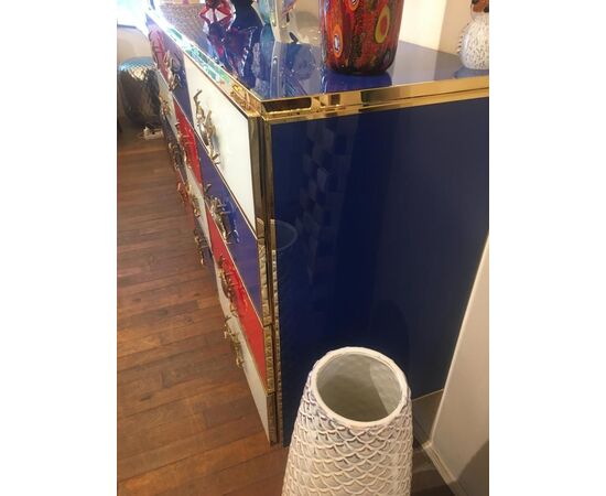 70&#39;s chest of drawers in glass and metals     