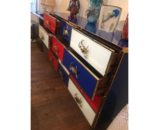 70&#39;s chest of drawers in glass and metals     