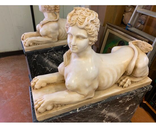 Carrara marble sphinx pair     