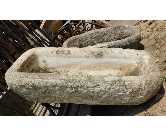  dars505 - n. 2 vasche da fontana in pietra, misure: cm L 73/59 x H 20 