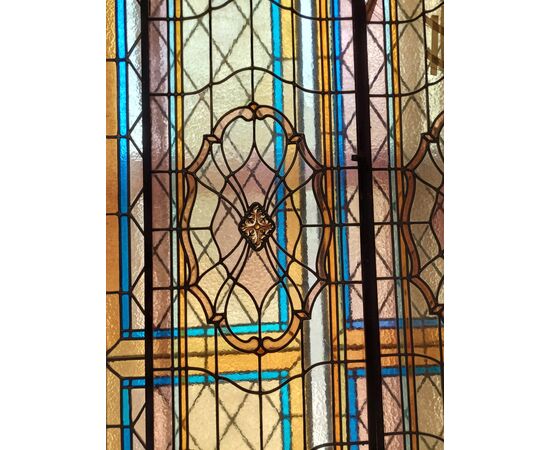 pan356 - pair of liberty colored stained glass windows, measuring L 46 x H 146 cm     