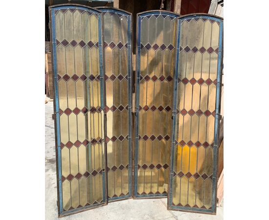 pan355 - n. 4 liberty style stained glass windows, measuring L 42 x H 177 cm     