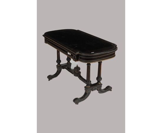 Antique French center table from the 1800s in ebonized wood     