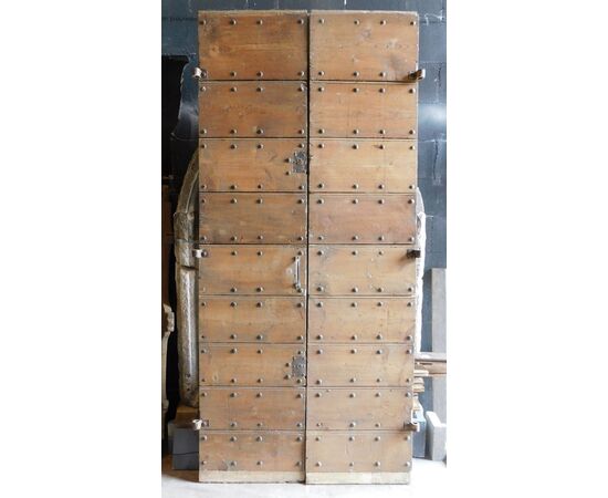  ptc016 - porta da carcere in legno e ferro, epoca '800, misura cm L 100 x H 218 