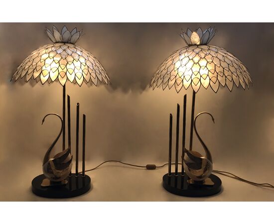 Table lamps with shell swans - 1970s     