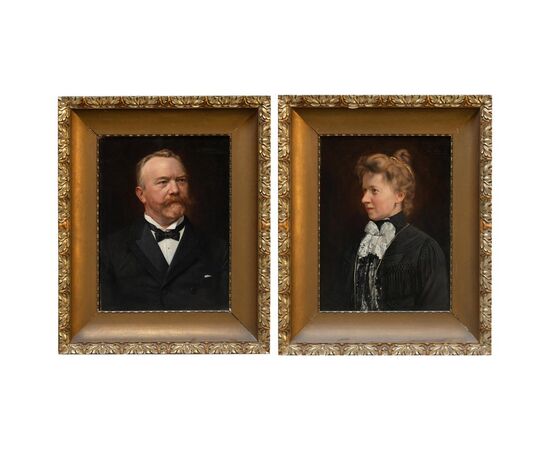 Pair of Portraits Antique Oil Paintings in Original Frames     