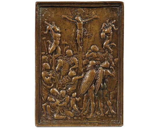 Galeazzo Mondella detto Il Moderno placchetta in bronzo raffigurante la crocifissione 