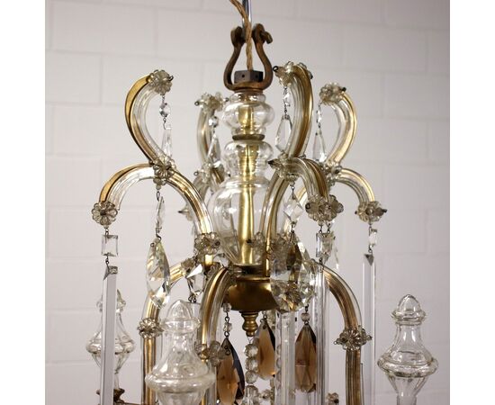 Chandelier in Gilded Bronze and Ground Glass     