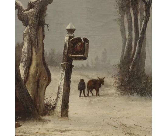 Mentore Silvani - Paesaggio Innevato con Figure 1872