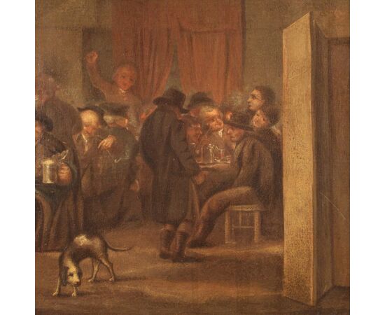 Quadro fiammingo scena d'interno del XVII secolo