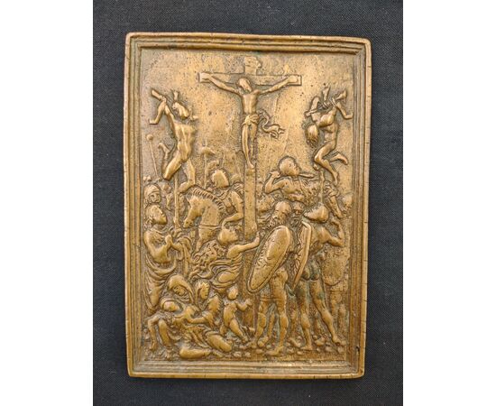 Galeazzo Mondella detto Il Moderno placchetta in bronzo raffigurante la crocifissione 