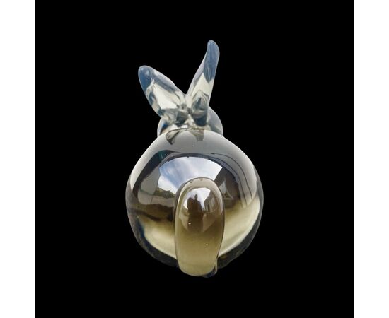 Rabbit in heavy sommerso amber-colored glass with milk. Murano.     