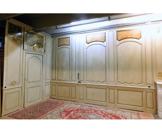 darb165- 18th century boiserie in lacquered wood with paintings, mh 3.24 xl 13     