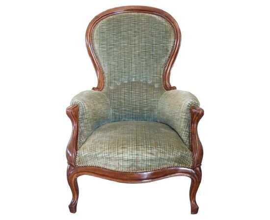 Antique walnut armchair with velvet seat, Louis Philippe mid-19th century NEGOTIABLE PRICE     